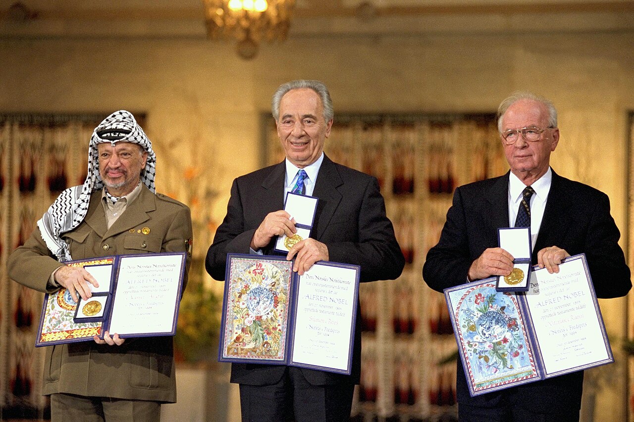Yasser Arafat, Yitzhak Rabin e Shimon Peres